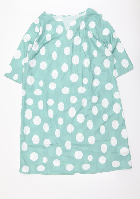 Preworn Womens Green Polka Dot Polyester A-Line Size 2XL V-Neck Pullover