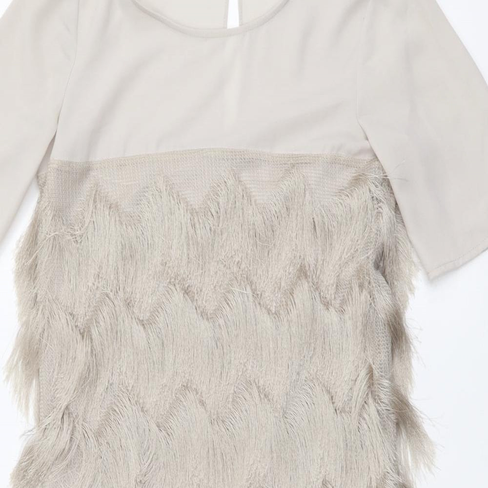 River Island Womens Beige Polyester A-Line Size 6 Round Neck Pullover