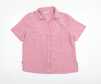Berkertex Womens Pink Polyester Basic Button-Up Size 14 Collared