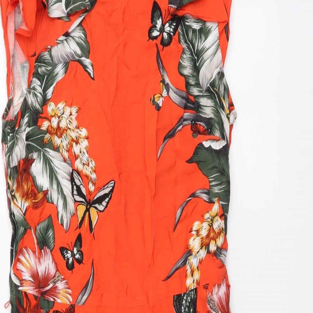 Oasis Womens Red Floral Viscose A-Line Size 8 Round Neck Zip