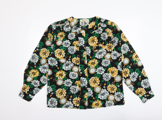 Collection Womens Multicoloured Floral Polyester Basic Button-Up Size 10 V-Neck