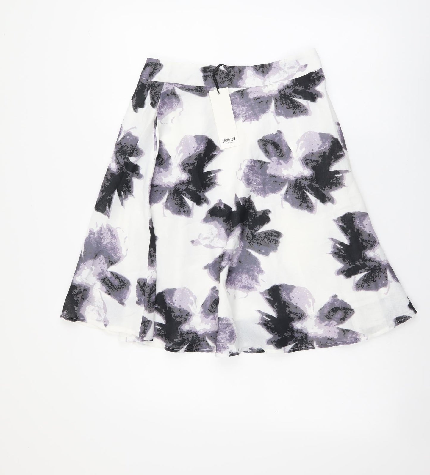 Sophyline Womens White Floral Polyester Flare Skirt Size S Zip