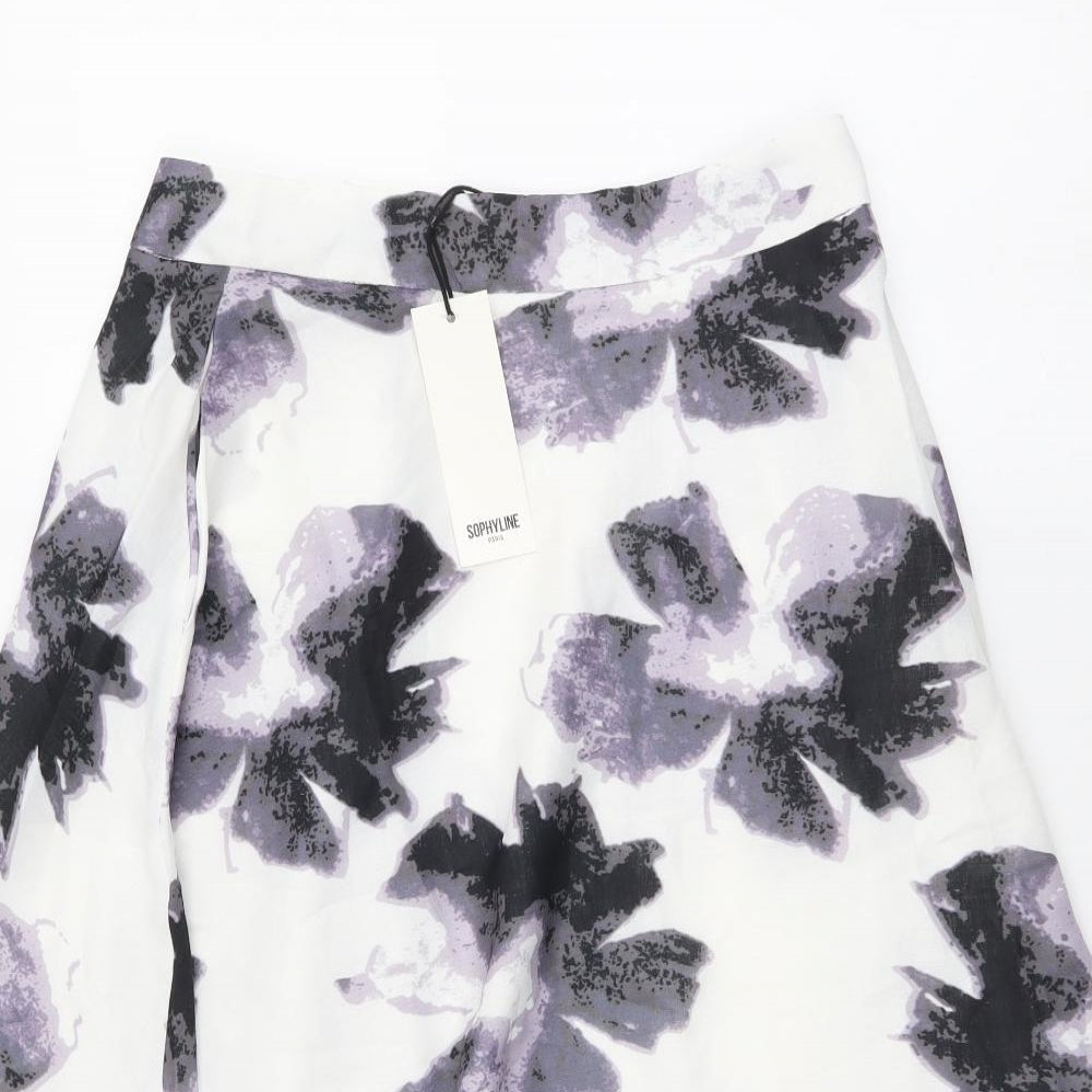 Sophyline Womens White Floral Polyester Flare Skirt Size S Zip
