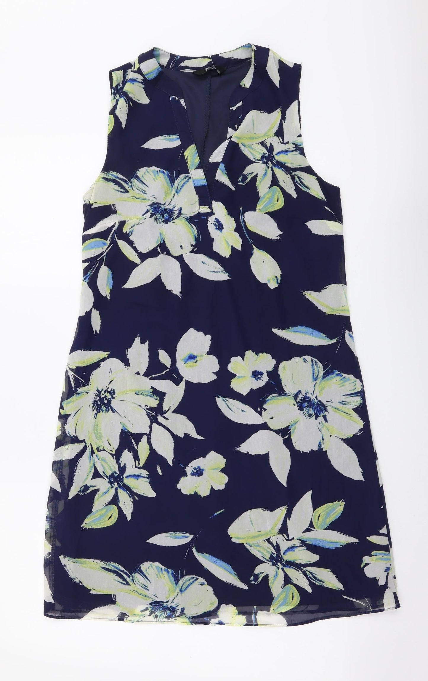 F&F Womens Blue Floral Polyester A-Line Size 8 V-Neck Pullover