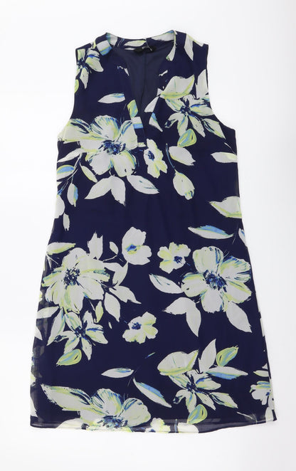 F&F Womens Blue Floral Polyester A-Line Size 8 V-Neck Pullover