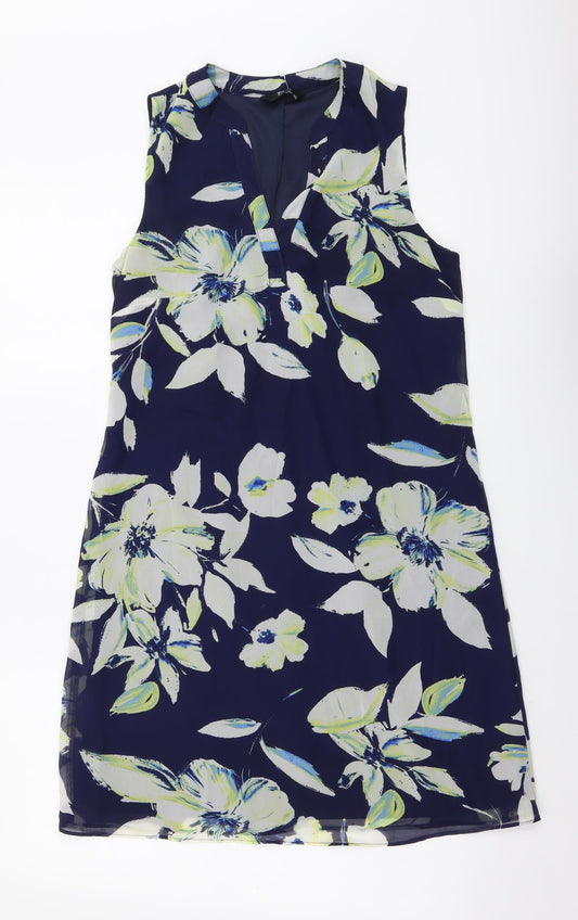 F&F Womens Blue Floral Polyester A-Line Size 8 V-Neck Pullover