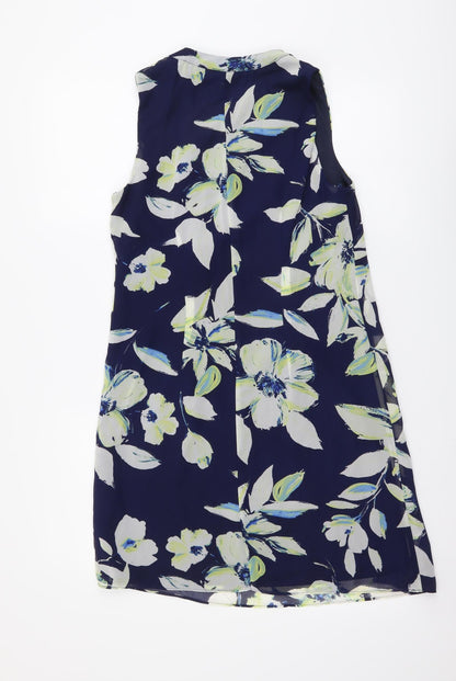 F&F Womens Blue Floral Polyester A-Line Size 8 V-Neck Pullover