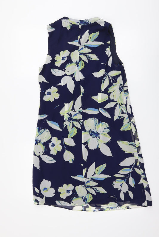 F&F Womens Blue Floral Polyester A-Line Size 8 V-Neck Pullover