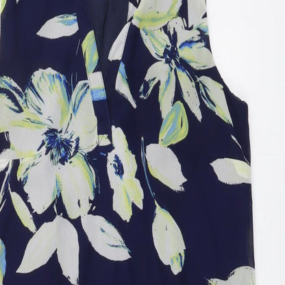 F&F Womens Blue Floral Polyester A-Line Size 8 V-Neck Pullover