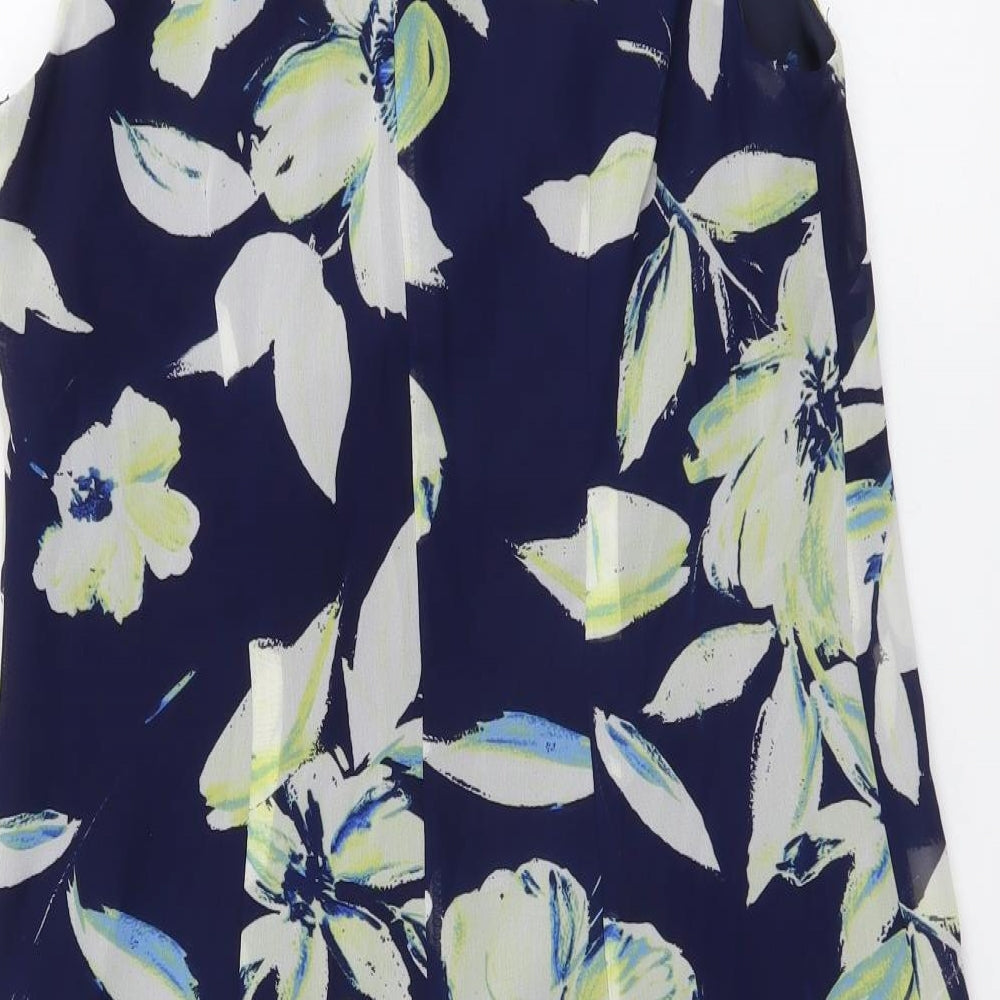 F&F Womens Blue Floral Polyester A-Line Size 8 V-Neck Pullover