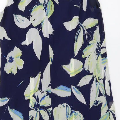 F&F Womens Blue Floral Polyester A-Line Size 8 V-Neck Pullover