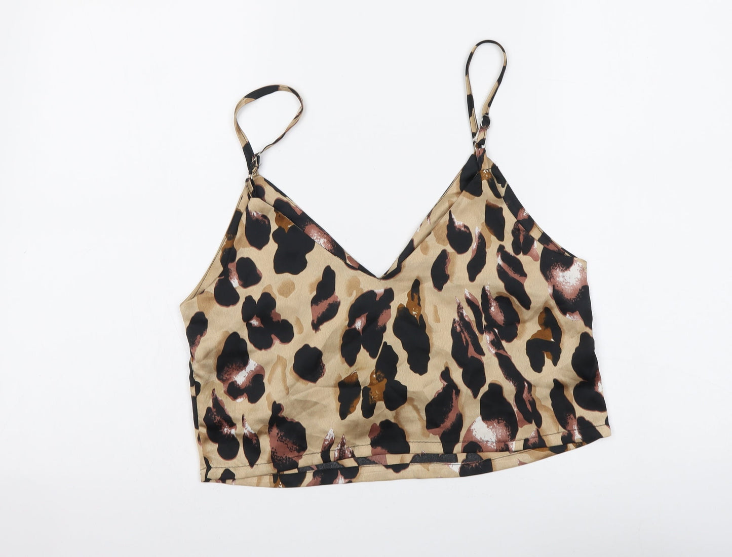 Zaful Womens Beige Animal Print Polyester Cropped Tank Size S V-Neck - Leopard Pattern
