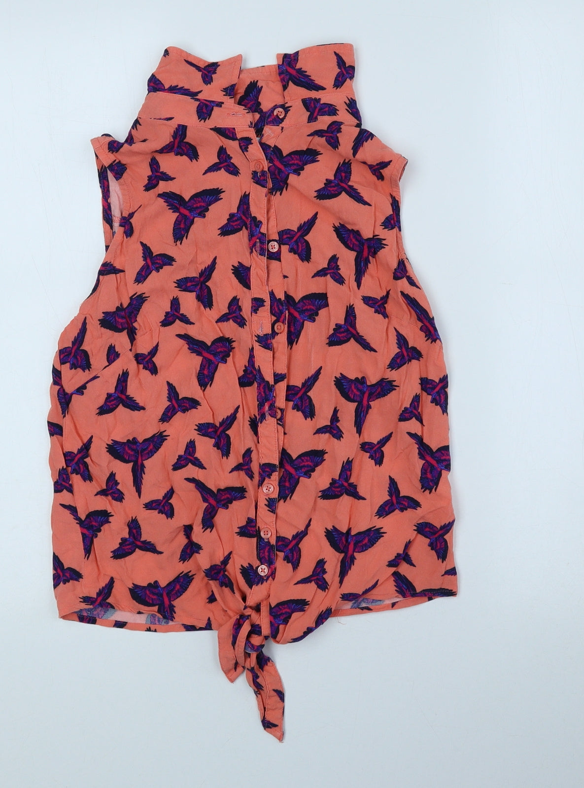 George Womens Pink Geometric Viscose Jersey Button-Up Size 12 Collared - Bird Print