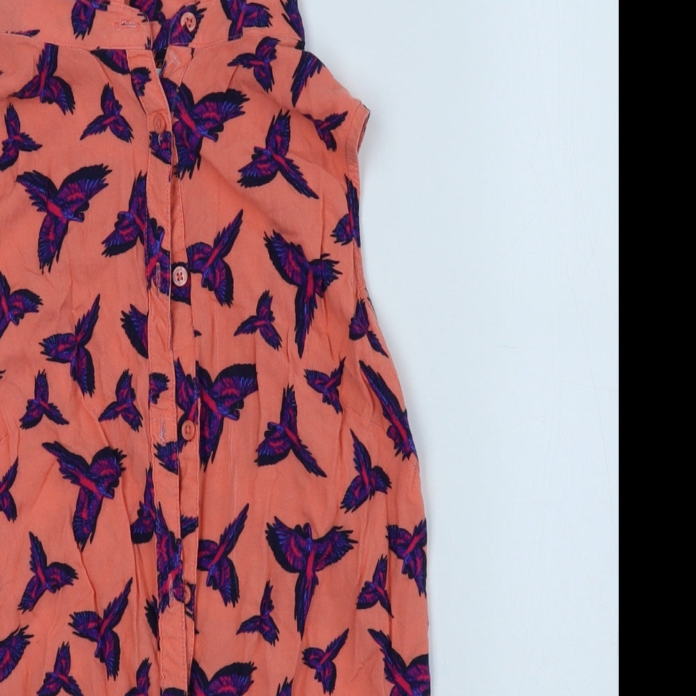 George Womens Pink Geometric Viscose Jersey Button-Up Size 12 Collared - Bird Print