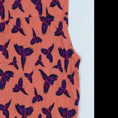 George Womens Pink Geometric Viscose Jersey Button-Up Size 12 Collared - Bird Print