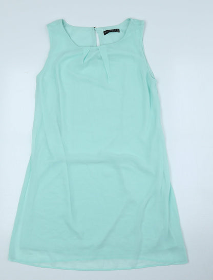 Atmosphere Womens Blue Polyester Shift Size 8 Round Neck Button