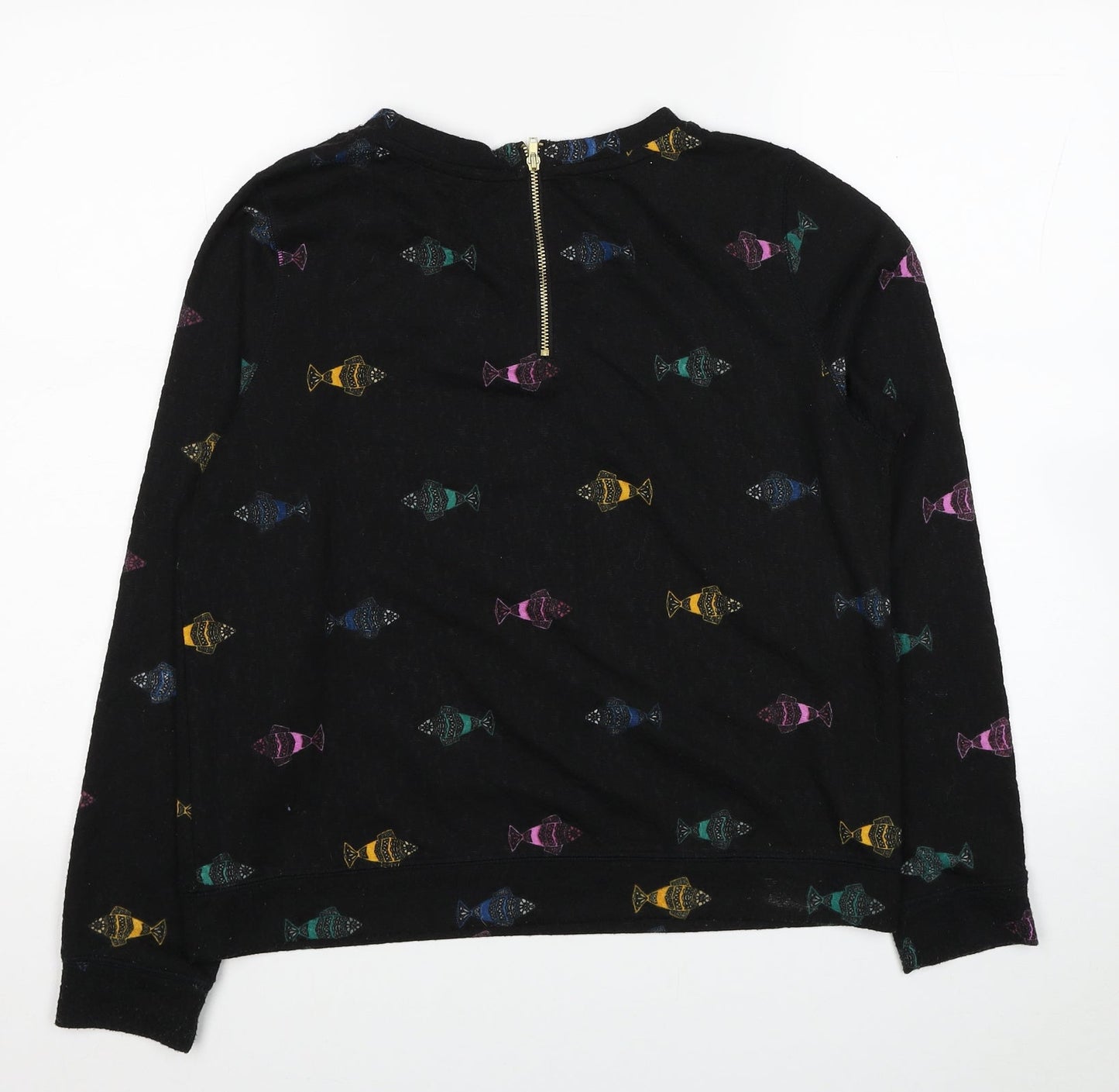 H&M Womens Black Geometric Polyester Pullover Sweatshirt Size S Zip - Fish Print