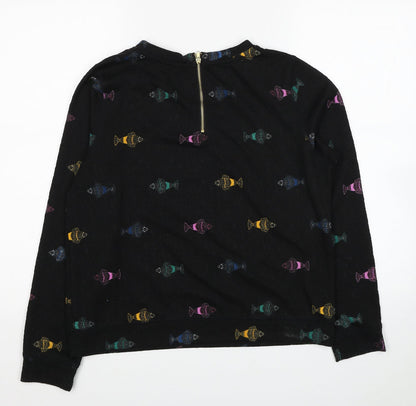 H&M Womens Black Geometric Polyester Pullover Sweatshirt Size S Zip - Fish Print