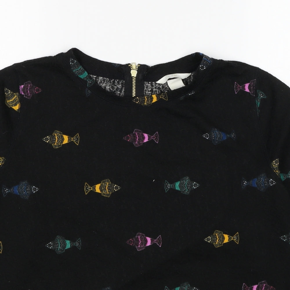H&M Womens Black Geometric Polyester Pullover Sweatshirt Size S Zip - Fish Print