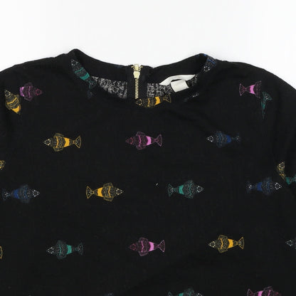 H&M Womens Black Geometric Polyester Pullover Sweatshirt Size S Zip - Fish Print