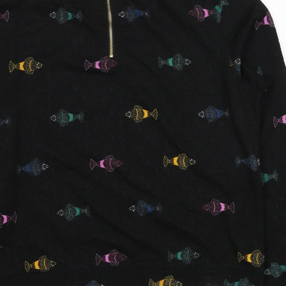 H&M Womens Black Geometric Polyester Pullover Sweatshirt Size S Zip - Fish Print