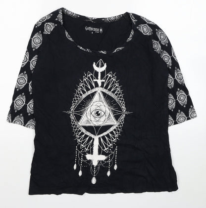 Goticana Womens Black Geometric Cotton Basic Blouse Size S Scoop Neck - Triangle Eye Cross