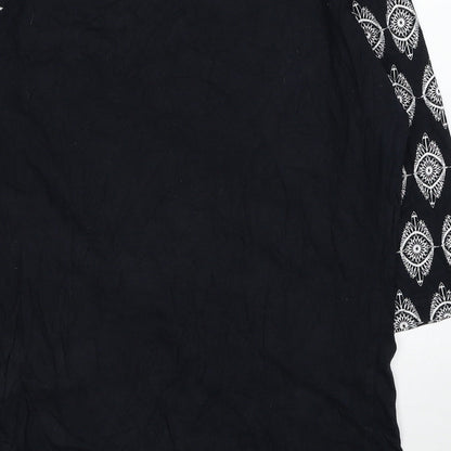 Goticana Womens Black Geometric Cotton Basic Blouse Size S Scoop Neck - Triangle Eye Cross