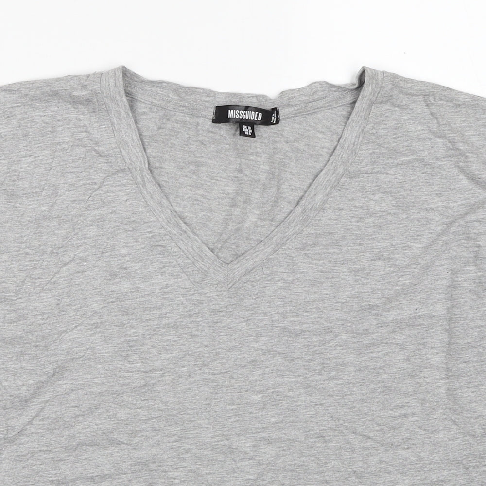 Missguided Womens Grey Cotton Basic T-Shirt Size 10 V-Neck