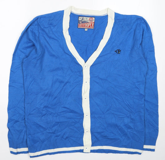 Lee Cooper Womens Blue V-Neck Acrylic Cardigan Jumper Size L