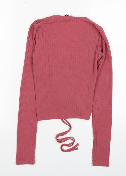 Womens UK Size 6 New Look Pink Cropped Blouse