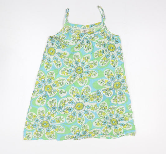 New Look Womens Green Floral 100% Cotton Mini Size 10 Round Neck Pullover