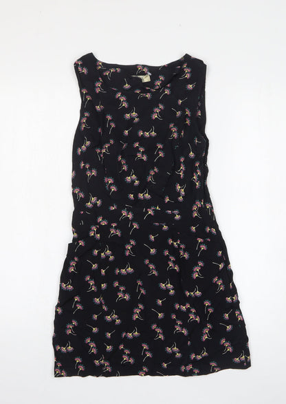 Love Label Womens Black Floral Viscose Tank Dress Size 8 Round Neck Pullover