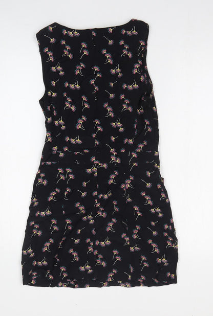 Love Label Womens Black Floral Viscose Tank Dress Size 8 Round Neck Pullover