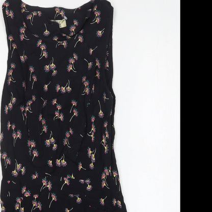 Love Label Womens Black Floral Viscose Tank Dress Size 8 Round Neck Pullover