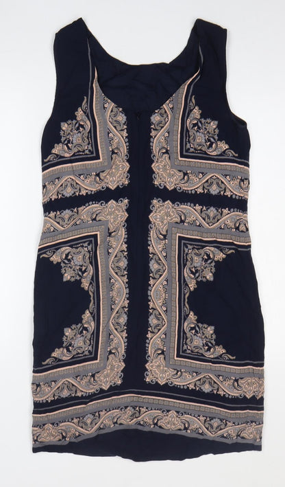 Monsoon Womens Black Geometric Polyester Tank Dress Size 12 Round Neck Zip