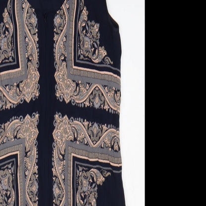 Monsoon Womens Black Geometric Polyester Tank Dress Size 12 Round Neck Zip