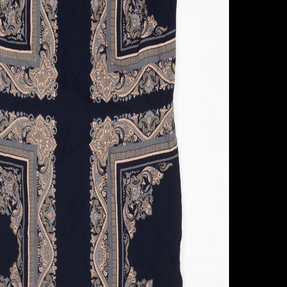 Monsoon Womens Black Geometric Polyester Tank Dress Size 12 Round Neck Zip