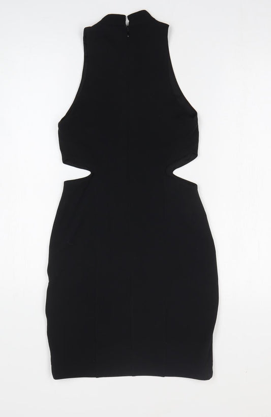 Topshop Womens Black Polyester Bodycon Size 6 Mock Neck Pullover