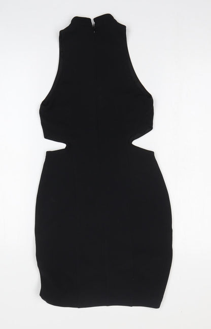 Topshop Womens Black Polyester Bodycon Size 6 Mock Neck Pullover