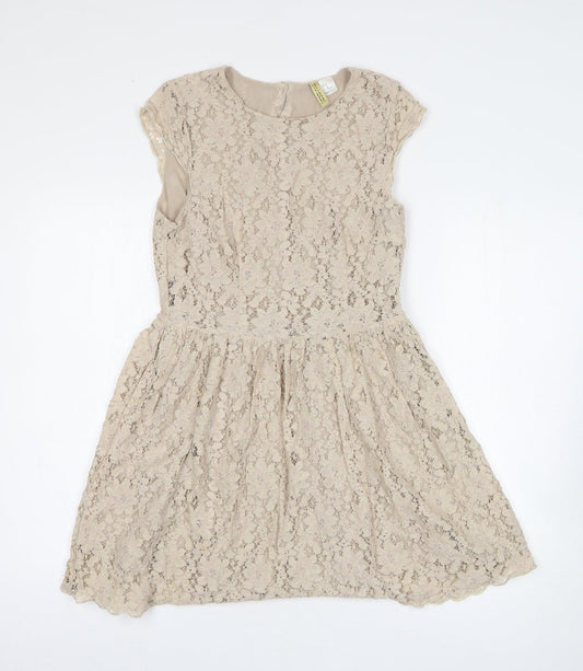 H&M Womens Beige Viscose Fit & Flare Size 12 Round Neck Pullover