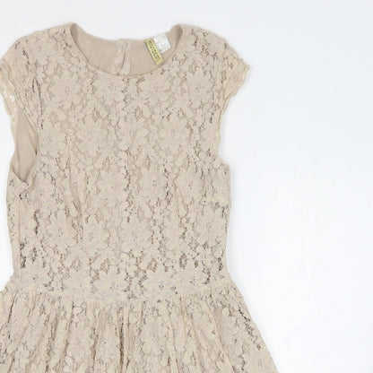 H&M Womens Beige Viscose Fit & Flare Size 12 Round Neck Pullover