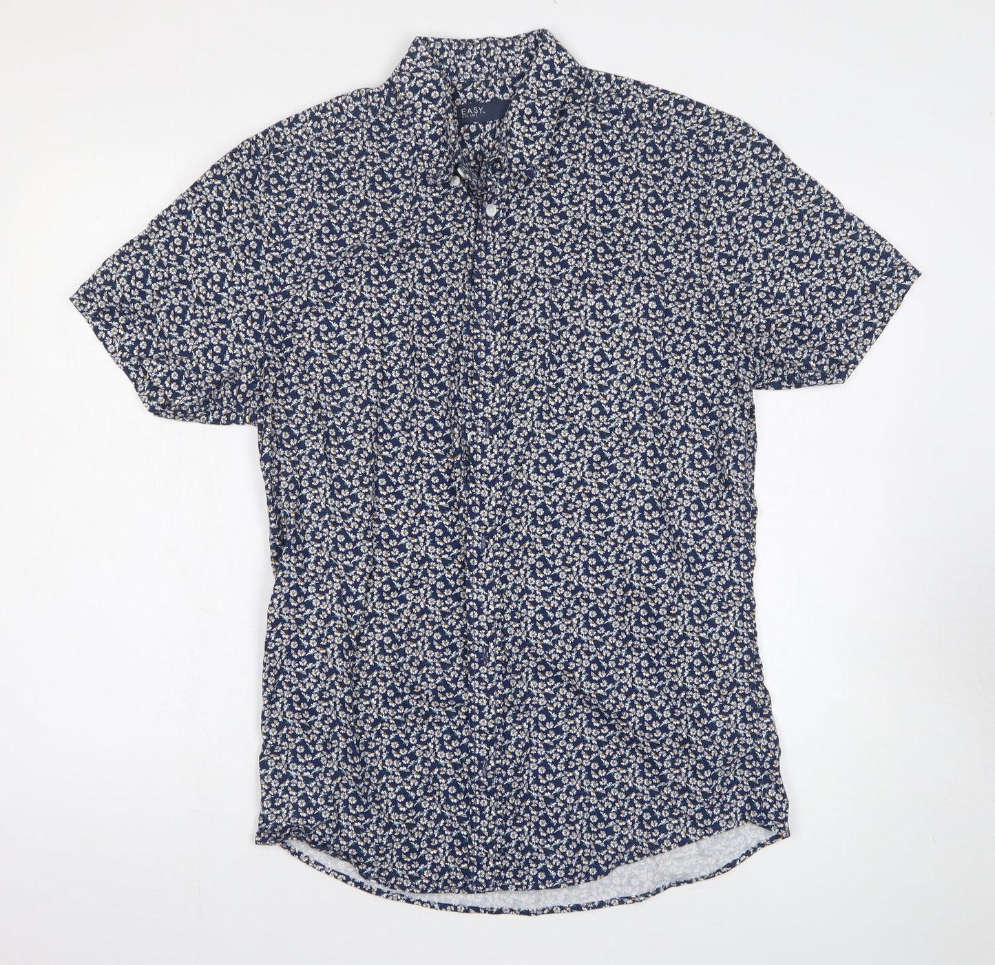 Mens UK Size S Easy Blue  Button-Up Short Sleeve Casual Shirt