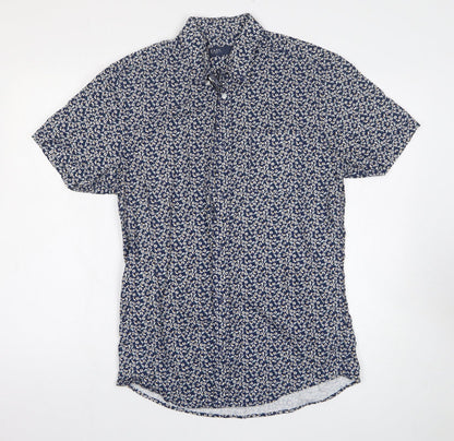 Mens UK Size S Easy Blue  Button-Up Short Sleeve Casual Shirt