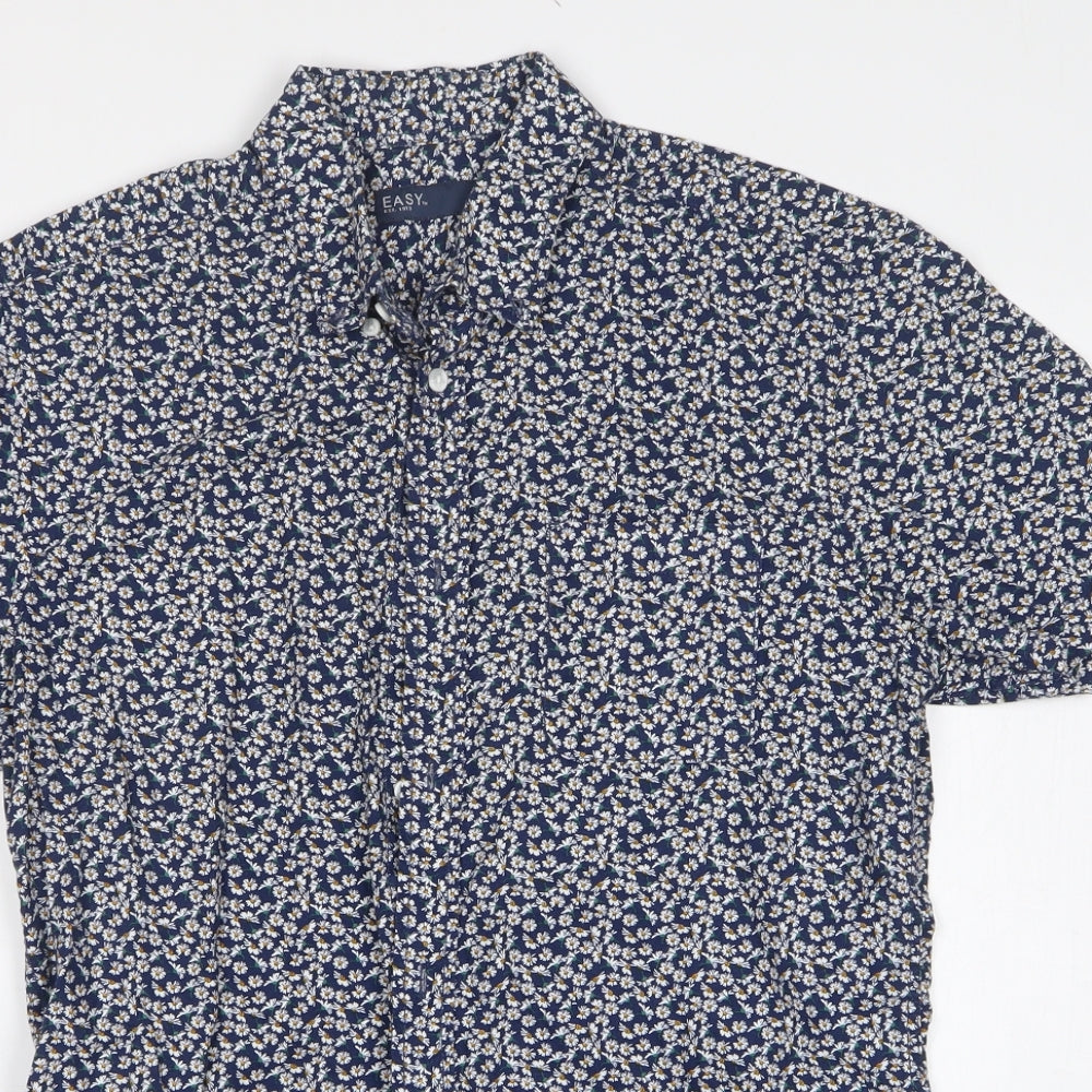 Mens UK Size S Easy Blue  Button-Up Short Sleeve Casual Shirt