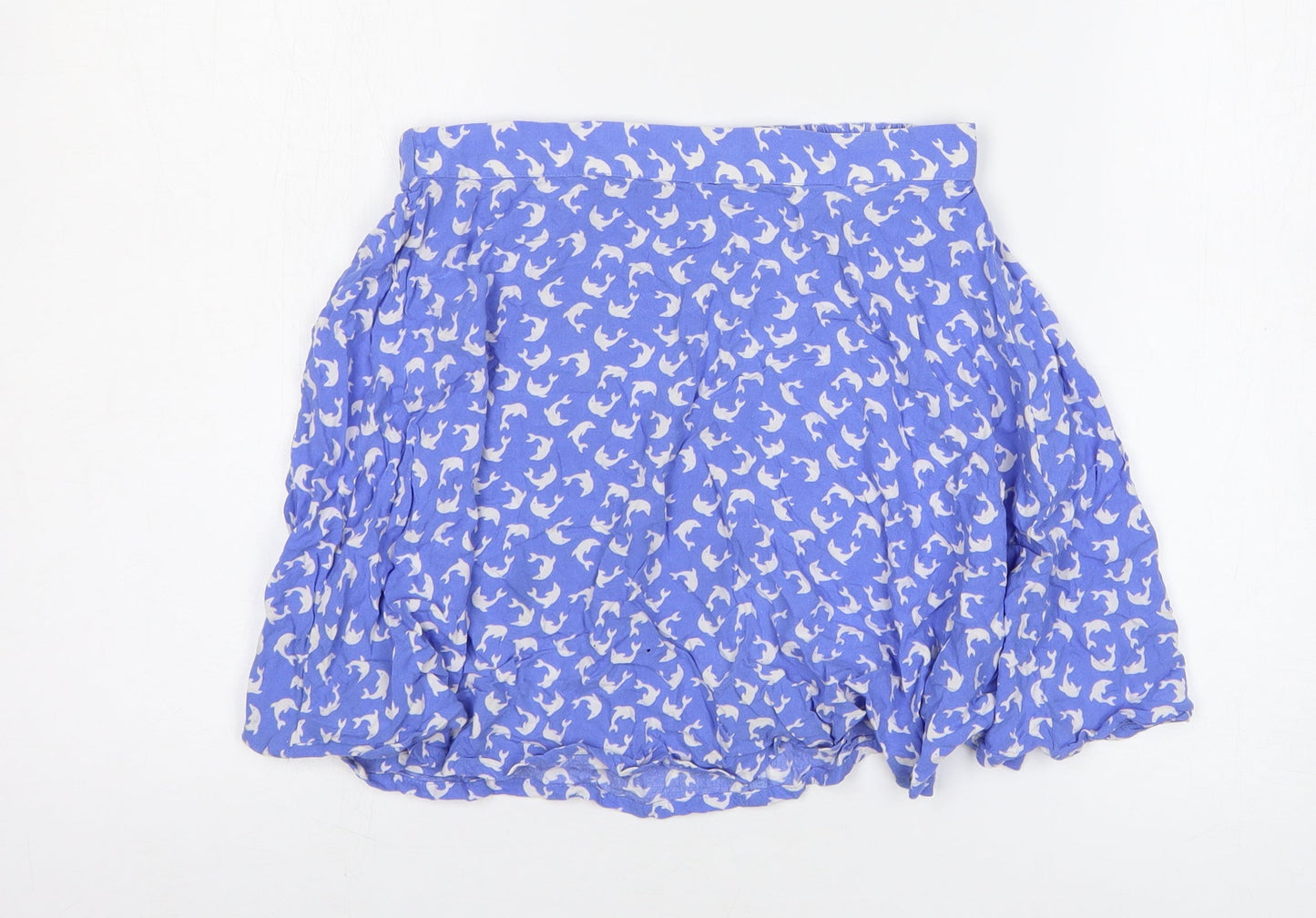 Monki Womens Blue Geometric Viscose Flare Skirt Size XS - Dolphin Pattern