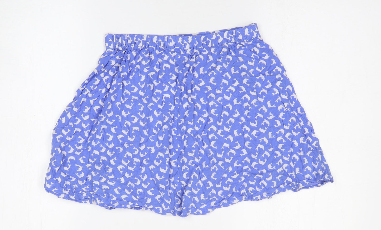 Monki Womens Blue Geometric Viscose Flare Skirt Size XS - Dolphin Pattern