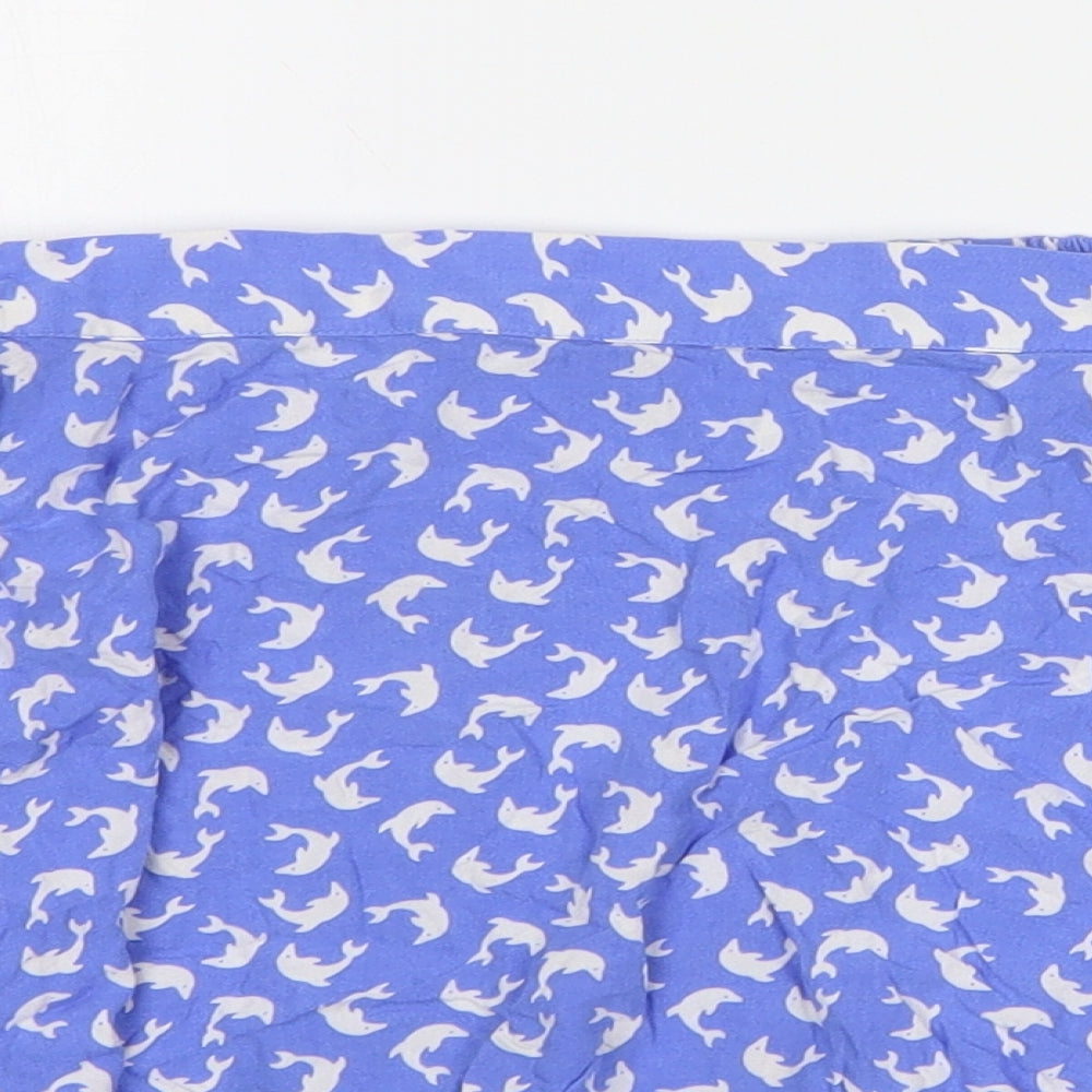 Monki Womens Blue Geometric Viscose Flare Skirt Size XS - Dolphin Pattern