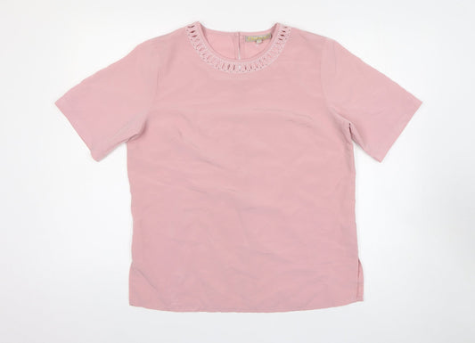 Daxon Womens Pink Polyester Basic T-Shirt Size 12 Round Neck