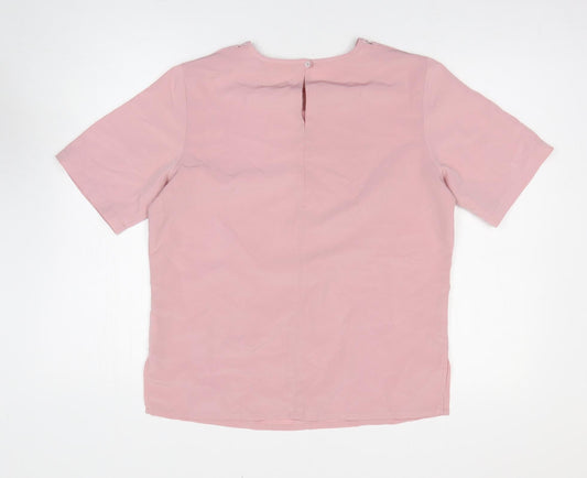 Daxon Womens Pink Polyester Basic T-Shirt Size 12 Round Neck