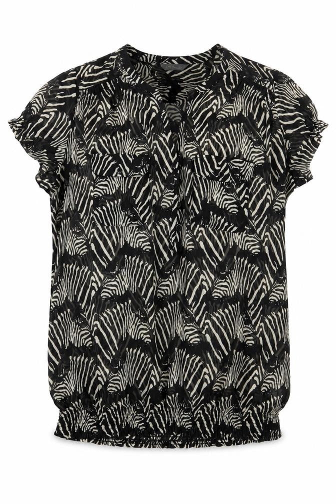 Marks and Spencer Womens Black Animal Print Polyester Basic Blouse Size 10 V-Neck - Zebra Print
